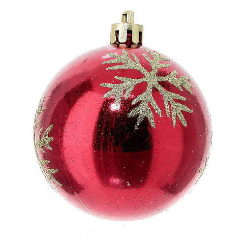 Set of 9 red recycled plastic Christmas baubles 60 mm 4