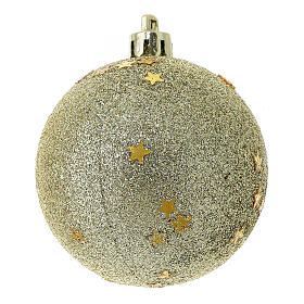 Set 9 palline oro glitterate 60 mm ecosostenibili albero di Natale