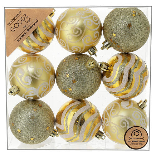 Set of 9 eco-friendly Christmas tree balls gold glitter 60 mm 5