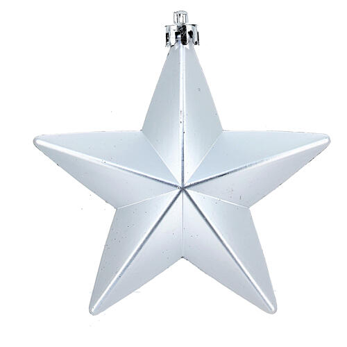 Box of 6 Christmas tree star-shaped ornaments, silver recycled plastic, 10 cm 3