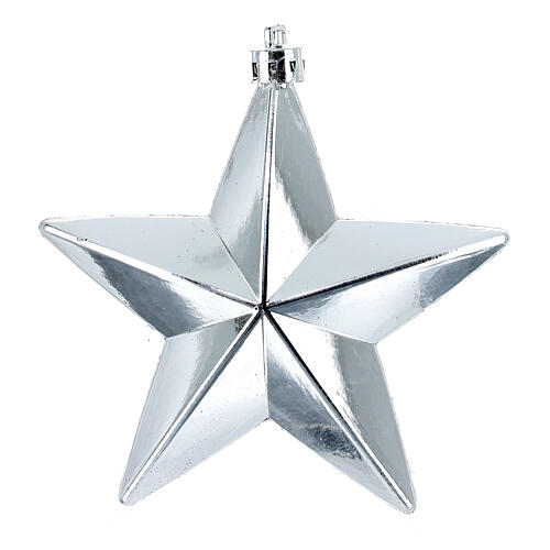 Box of 6 Christmas tree star-shaped ornaments, silver recycled plastic, 10 cm 4