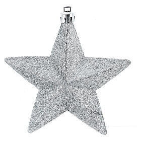 Caja 6 colgantes estrellas plata 100 mm árbol Navidad plástico reciclado