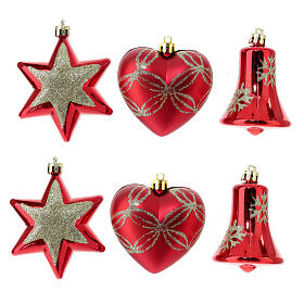 Box of 6 eco-friendly red Christmas tree decorations, 90 mm