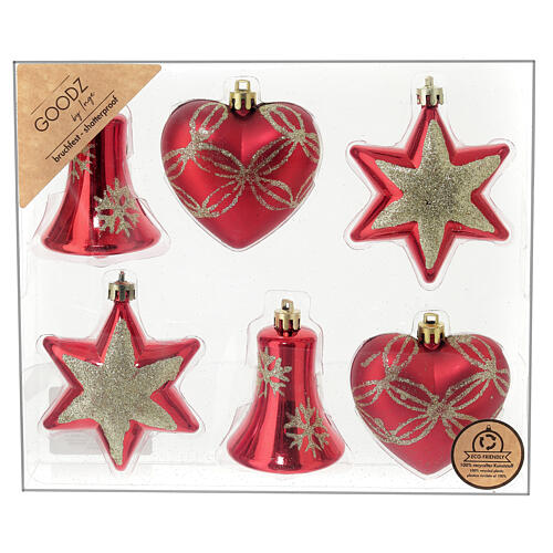 Box of 6 eco-friendly red Christmas tree decorations, 90 mm 5