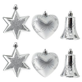 Box of 9 eco-friendly silver Christmas tree decorations, 90 mm