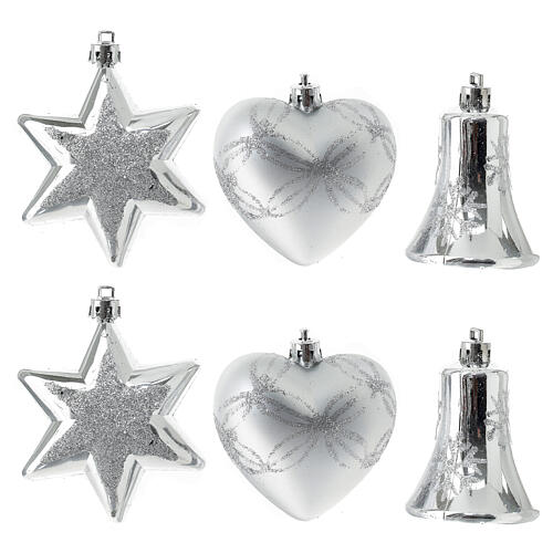 Box of 6 eco-friendly silver Christmas tree decorations, 90 mm 1