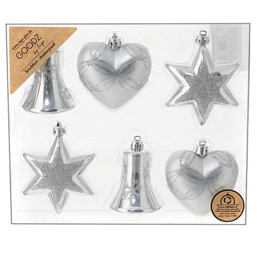 Box of 6 eco-friendly silver Christmas tree decorations, 90 mm 5