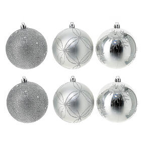 Box of 6 silver Christmas balls, recycled plastic, 80 mm