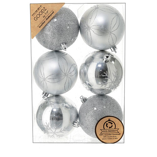 Box of 6 silver Christmas balls, recycled plastic, 80 mm 5