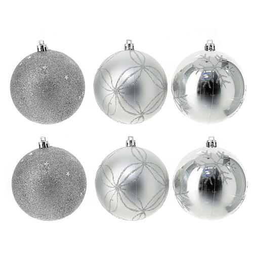 Set 6 palline argento plastica albero Natale 80 mm 1