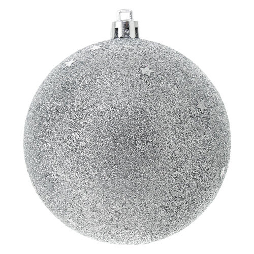 Set 6 palline argento plastica albero Natale 80 mm 2