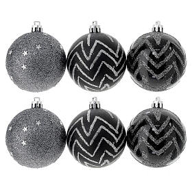 Black Christmas tree balls glittery 60 mm set of 9