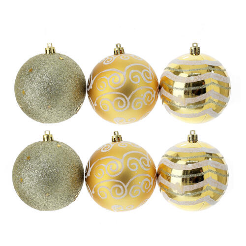 Box of 6 golden Christmas balls, recycled plastic, 80 mm 1