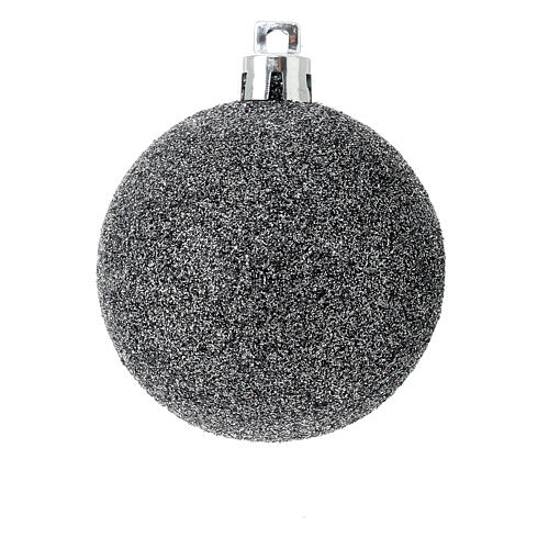 Box of 27 black Christmas balls with glittery silver details, recycled plastic, 60 mm 2