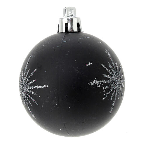 Box of 27 black Christmas balls with glittery silver details, recycled plastic, 60 mm 3