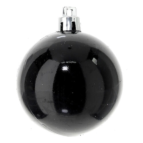 Box of 27 black Christmas balls with glittery silver details, recycled plastic, 60 mm 4