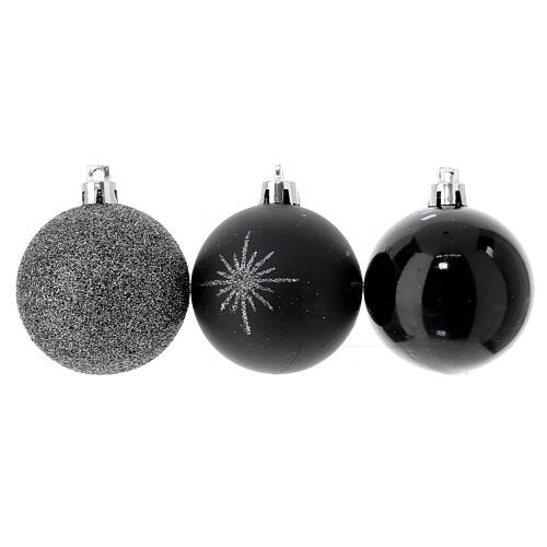 Box of 27 black Christmas balls with glittery silver details, recycled plastic, 60 mm 5