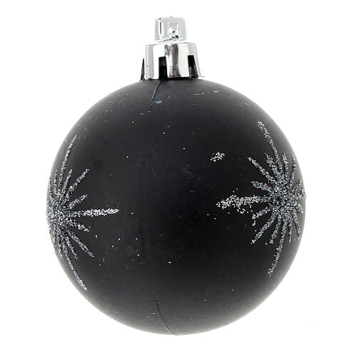 Boîte 27 boules de Noël argent pailleté avec base noire 60 mm 3