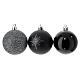Jogo de bolas para árvore de Natal 27 peças pretas com purpurina prateada 60 mm s5