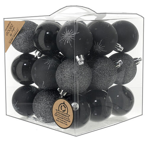 Box of 27 silver glitter balls with black base 60 mm 1