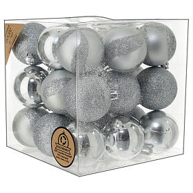 Box of 27 silver Christmas balls, recycled plastic, 60 mm
