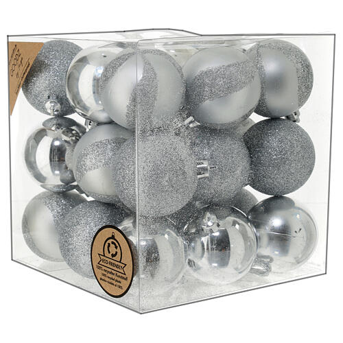 Box of 27 mixed silver glitter Christmas balls 60 mm 1