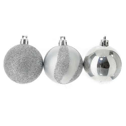 Box of 27 mixed silver glitter Christmas balls 60 mm 5