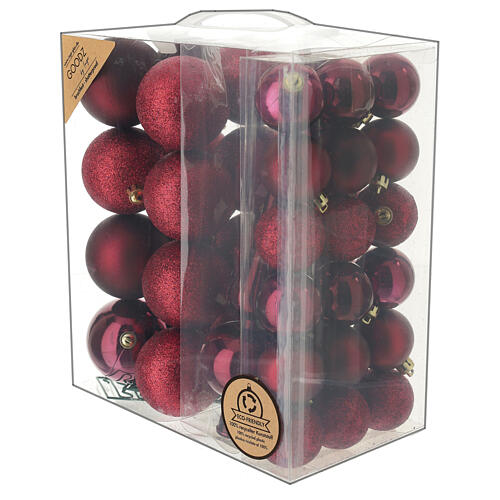 Set of Christmas tree burgundy ornaments, 38 balls of 40-60 mm and topper 1