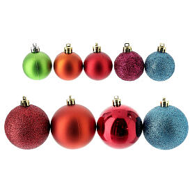 Set of Christmas tree ornaments, 38 balls of 40-60 mm and topper, red blue and pink