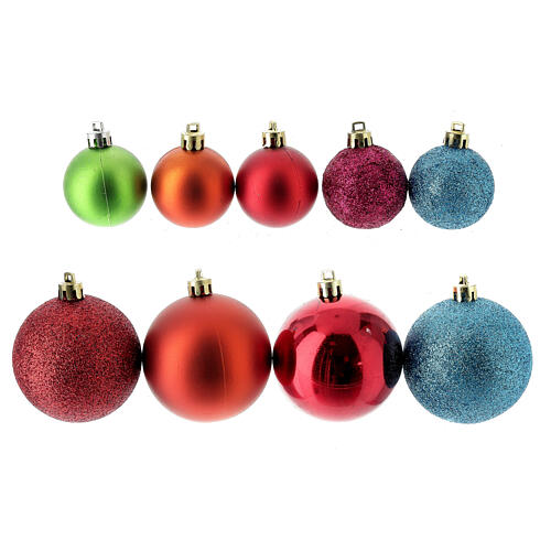Set of Christmas tree ornaments, 38 balls of 40-60 mm and topper, red blue and pink 2
