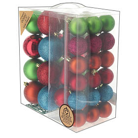 Set of 38 plastic Christmas tree baubles mixed colors red, blue pink 40-60 mm