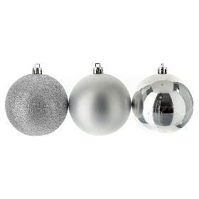 Box of 25 glittery silver Christmas tree ornaments, recycled plastic, 70 and 130 mm