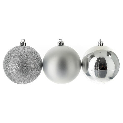 Box of 25 eco-friendly Christmas ornaments silver glitter 70 mm and 130 mm 2