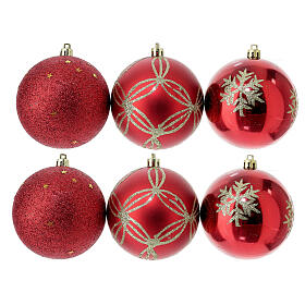 Box of 6 red Christmas balls, recycled plastic, 80 mm