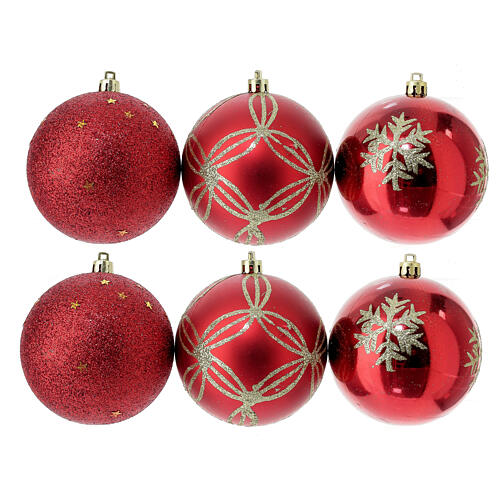 Box of 6 red Christmas balls, recycled plastic, 80 mm 1