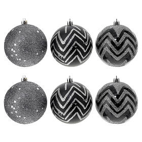 Set 6 bolas negras y plata de plástico árbol de Navidad 80 mm