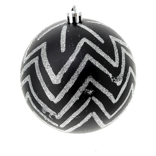 Plastic Christmas tree balls black and silver 6 pcs 80 mm 3