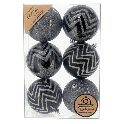 Plastic Christmas tree balls black and silver 6 pcs 80 mm 5