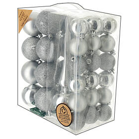 Set of Christmas tree silver ornaments, 38 balls of 60 mm and topper