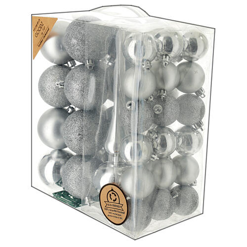 Silver recycled plastic Christmas balls 40-60 mm box of 38 1