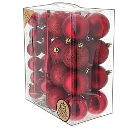 Box of 38 Christmas tree red balls of 60 mm and topper