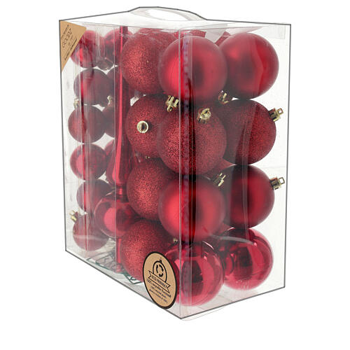 Box of 38 Christmas tree red balls of 40-60 mm and topper 1