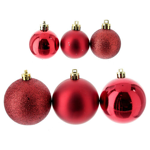 Box of 38 Christmas tree red balls of 40-60 mm and topper 2