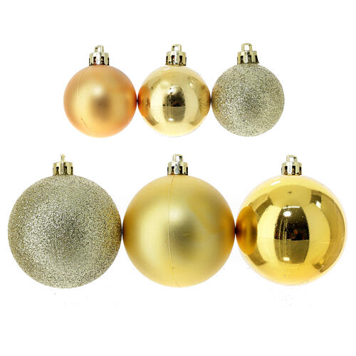 Set of Christmas tree golden ornaments, 38 balls of 40-60 mm and topper 2