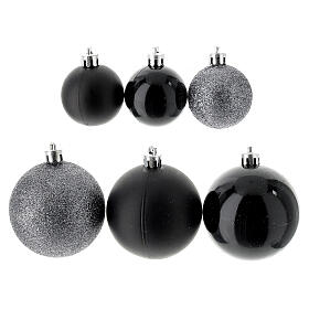 Set of Christmas tree black ornaments, 38 balls of 60 mm and topper