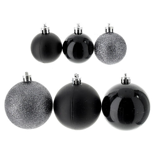 Set of Christmas tree black ornaments, 38 balls of 40-60 mm and topper 2