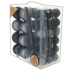 Pudełko dekoracje na choinkę czarne, 38 bombek 40-60 mm i szpic, przyjazne dla środowiska