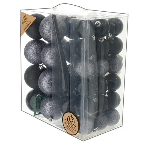 Pudełko dekoracje na choinkę czarne, 38 bombek 40-60 mm i szpic, przyjazne dla środowiska 1