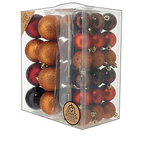 Set of Christmas tree ornaments, 38 balls of 60 mm and topper, red orange and dark brown