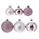 Set of pink plastic Christmas tree ornaments, 38 balls of 40-60 mm and topper s2